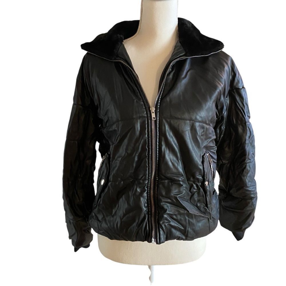 Sipos Black Faux Leather Bomber Jacket Size XS - Picture 2 of 7